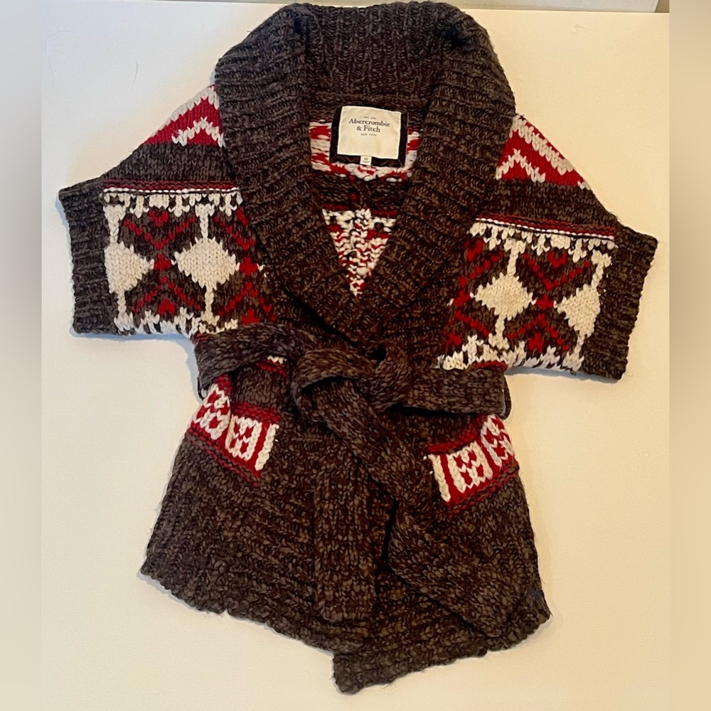 Abercrombie & Fitch Southwestern Chunky Knit Boho Southwestern Tie Cardigan